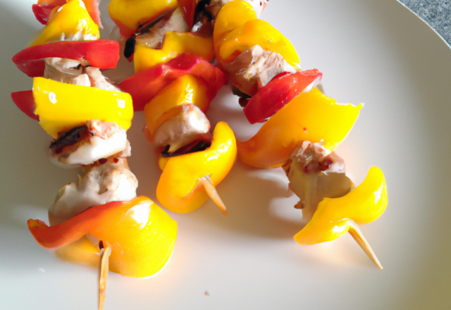 Brochettes de colin aux trois poivrons