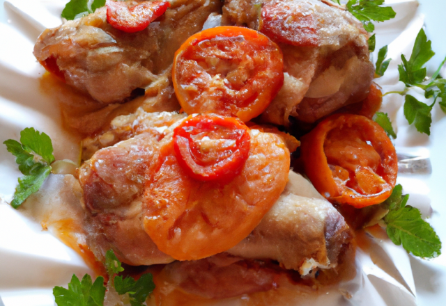 Cuisses de lapin en papillote de lard et aux tomates