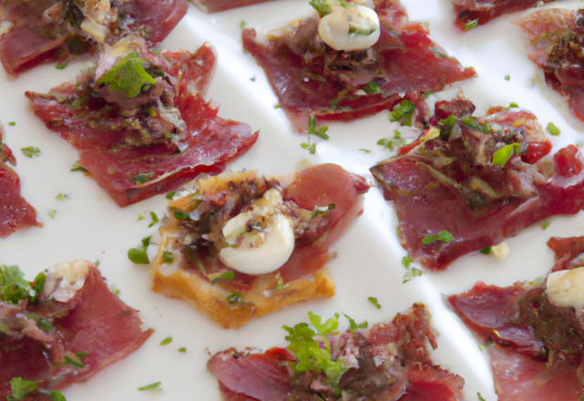 Canapés au carpaccio de bœuf et à l'origan