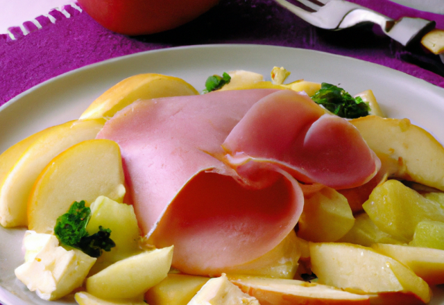 Salade de fromage, pommes, jambon