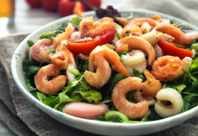 Salade de Pipe Rigate aux crevettes