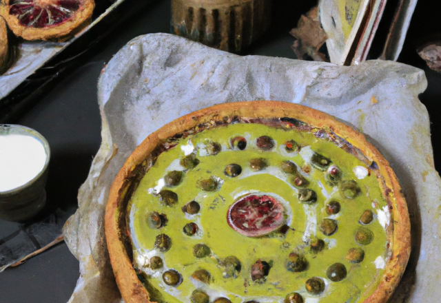 Tarte à l'ancienne aux griottes et crème de pistache