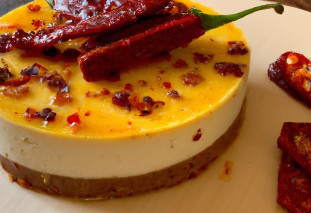 Cheesecake au poivron, chorizo et gelée de piment