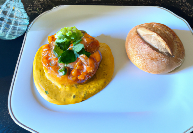 Tartare de saumon et huîtres et son jus mousseux au curry