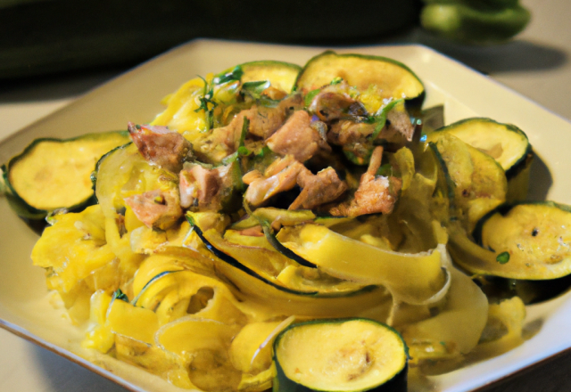 Tagliatelle au thon fumé et aux courgettes