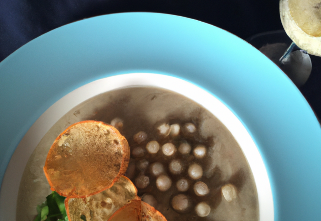 Velouté froid de cépes et son tartare aux perles De Jaeger