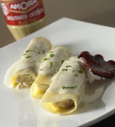 Cannellonis au poulet, crème de moutarde