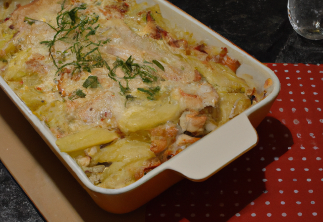 Gratin de poulet aux pommes de terre et fourme