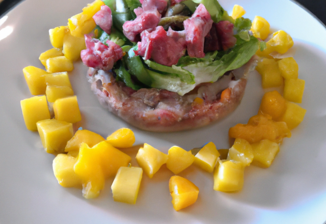 Tartare de canard, mangues et sardines marinées