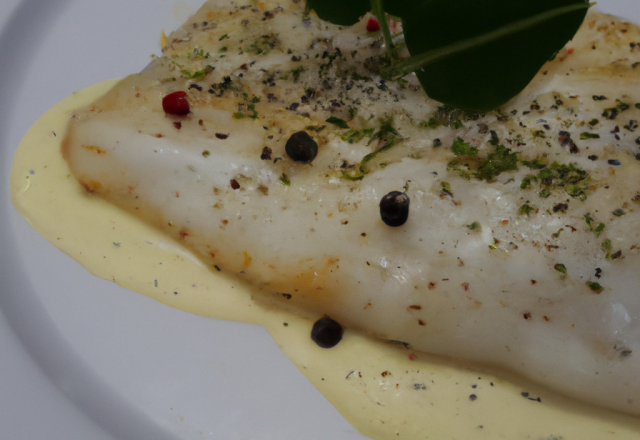 Turbot de Bretagne à blanc, rehaussé de poivre