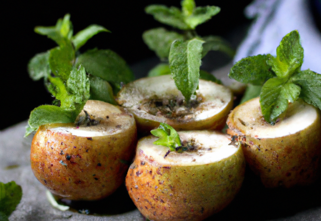 Poires pochées à la menthe poivrée de Milly La Forêt