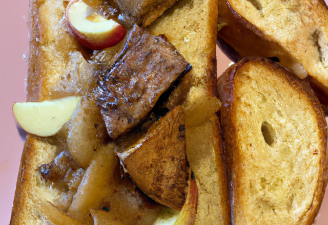 Fricassé de pommes à la graisse de foie gras et toast de foie gras sur pain d'epice