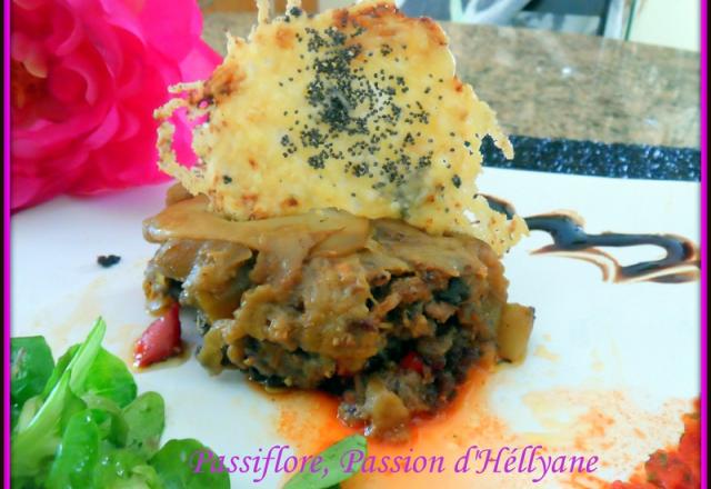 Timbale d'aubergines à l'agneau parfumé