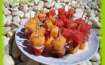 Brochettes pastèque melon jambon