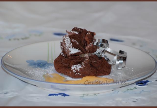 Aumônières chocolatées, crème au citron