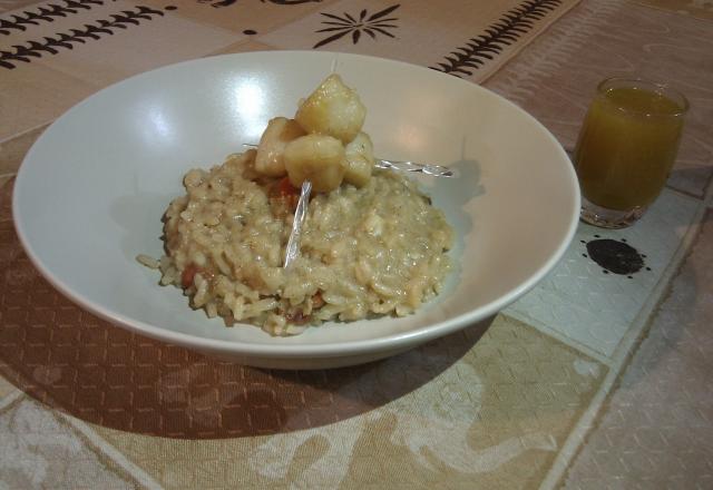 Risotto à la vanille et aux Saint-Jacques et leur coulis de mangue