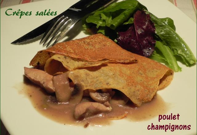 Crêpes à la farine de pois chiches, au poulet et aux champignons