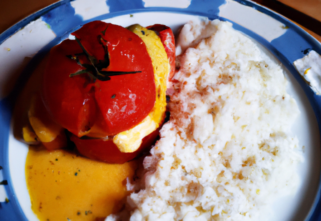 Tomates et pomme de terre farcie et son riz à la crème de citron