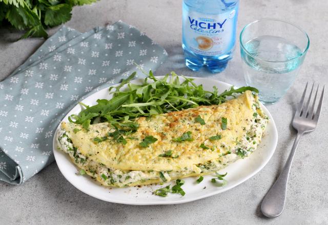 Omelette soufflée à l'eau minerale et aux herbes