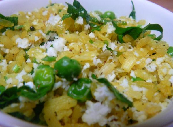 Matar Batata phoa - Flocons de riz aux petits pois et à la pomme de terre