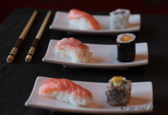 Ura-maki saumon, mangue et coriandre