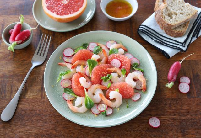 Salade de pomelo, crevettes et radis