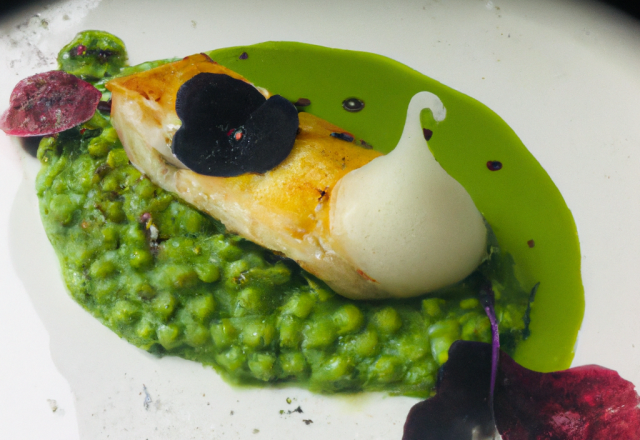 Turbot vapeur, coulis de petits pois à la verveine et au wasabi