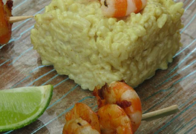 Risotto exotique et ses brochettes de crevettes