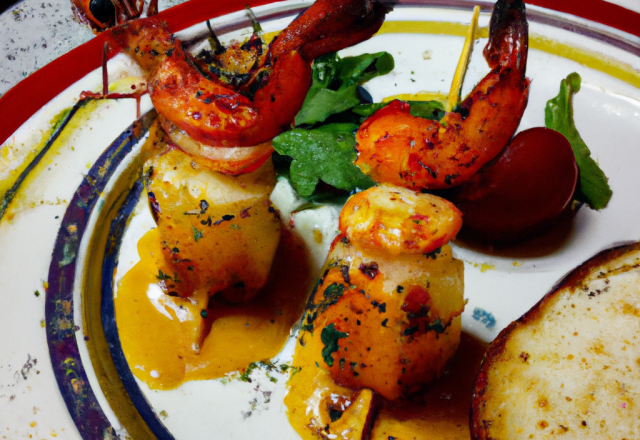 Brochette de gambas aux Grenailles