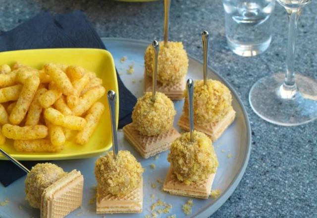 Canapés de gaufrettes au foie gras et soufflés à la cacahuète