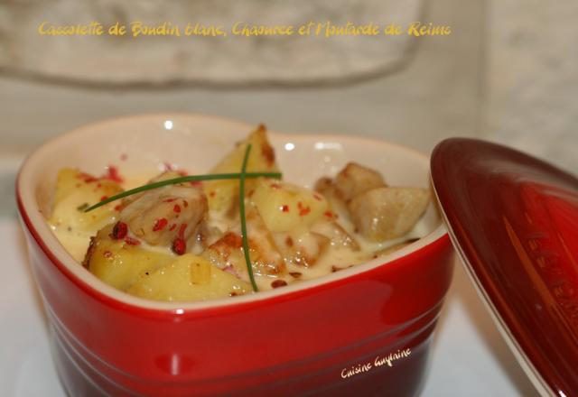 Cassolette de boudin blanc au Chaource et à la moutarde de Reims