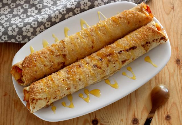 Tortillas roulées aux pommes confites et au miel