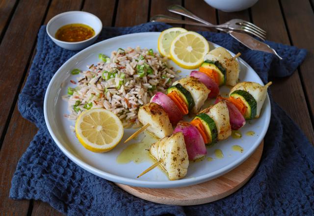 Brochettes de cabillaud aux légumes