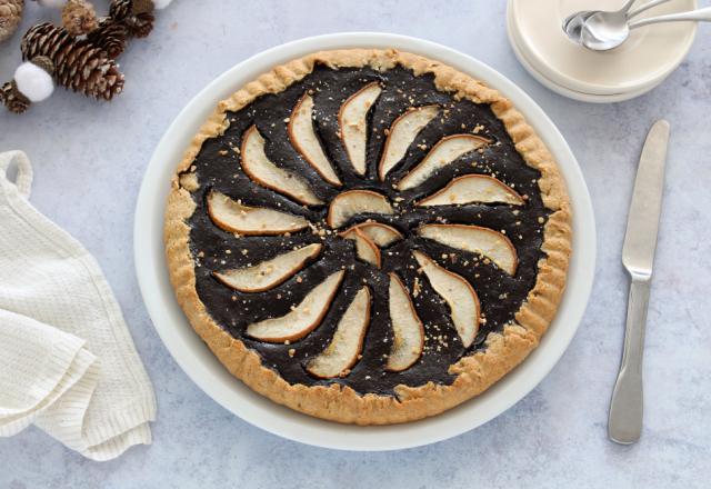 Tarte au chocolat et poire vegan