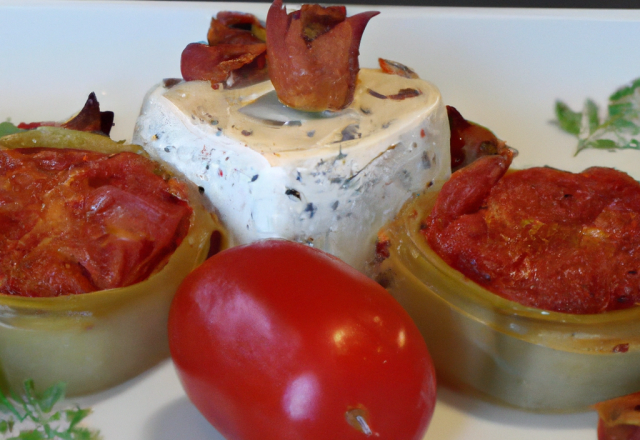 Fondant de chèvre à l'artichaut et à la tomate confite en terrine