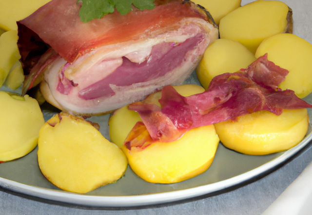 Pommes de terre farcie fourme d'ambert et son jambon du pays