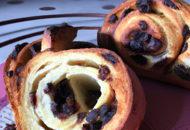 Brioche roulée au chocolat et aux raisins secs