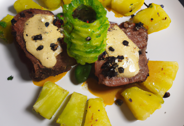 Filet mignon et sa sauce ananas et poivre vert