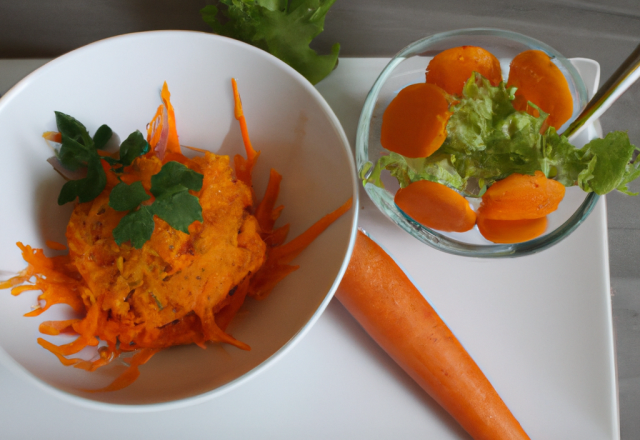 Sorbet carotte à la coriandre, croustillant de vermicelles et salade de carottes à l'orange