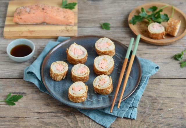 Makis de crêpes au riz et au saumon mi-cuit aux herbes aromatiques MOWI Traiteur