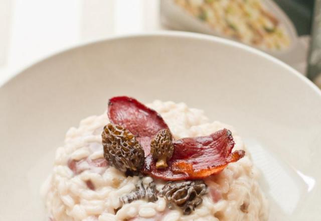 Risotto aux morilles et magret de canard séché