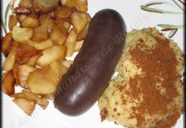 Boudin noir aux pommes caramélisées et sa purée croquante