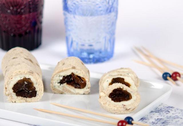 Petits roulés à la Fourme d'Ambert et aux pruneaux