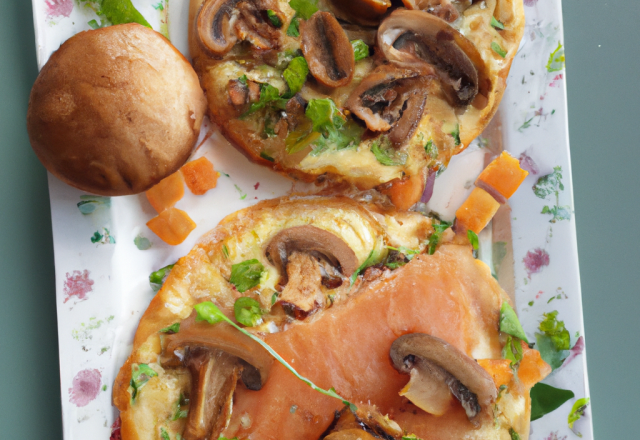 Galettes de sarrasin aux champignons, saumon fumé et Chavroux