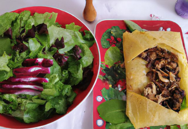 Feuilleté de picodon chaud et sa salade à l'huile de noix