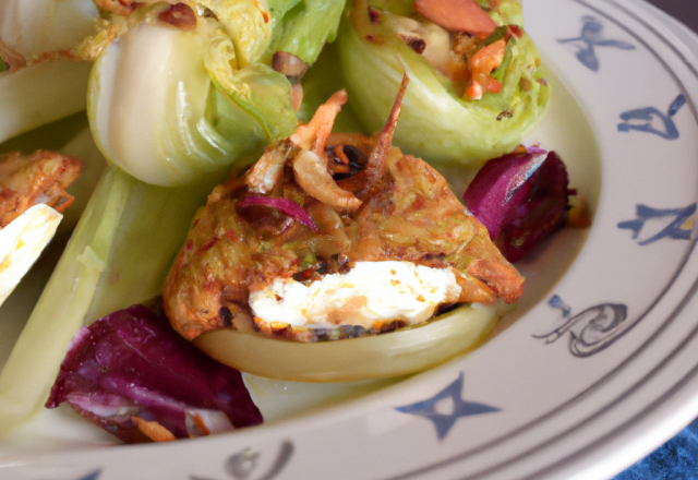 Camembert frit, effeuillée d'endives aux pommes et noix