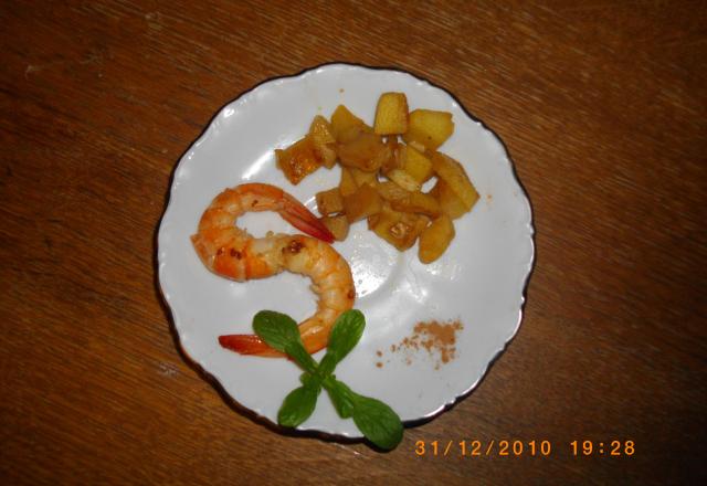 Crevettes poêlées aux pommes vertes