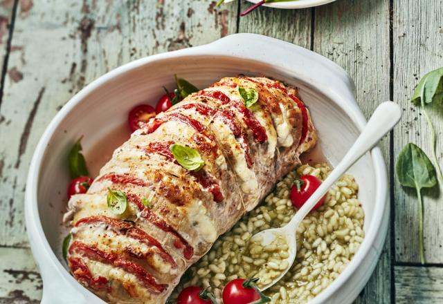 Orloff de veau, tomate, mozzarella et risotto d'oseille