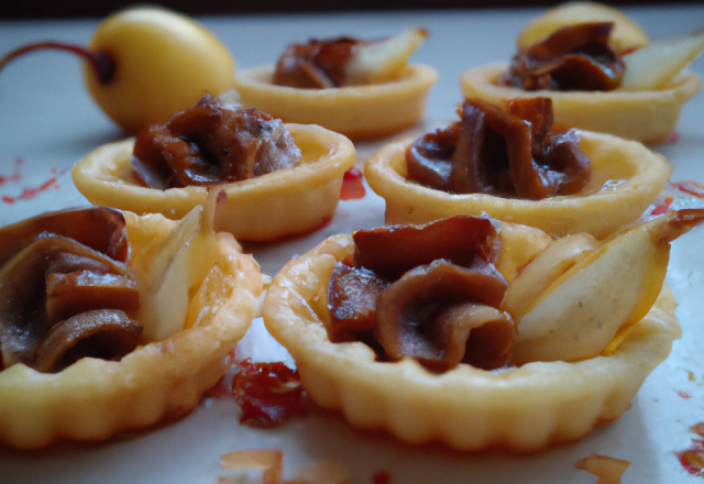 Mini tartelettes poire/Nutella et tuiles de Carambar