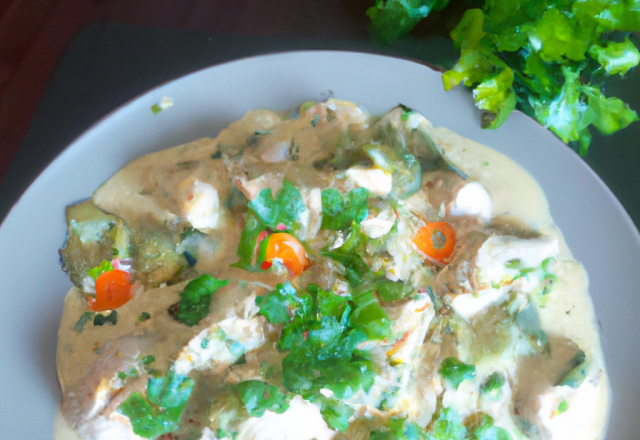 Poulet aux verdures d'été,à la crême de coco et coriandre